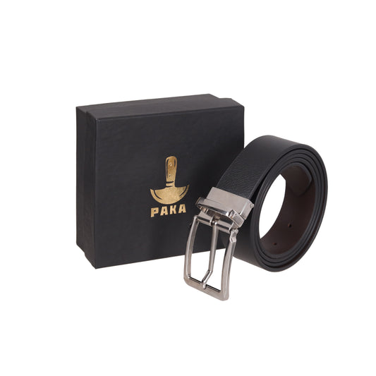 PAKA® Men’s Reversible Top Grain Genuine Leather Dress Belt – Black & Brown