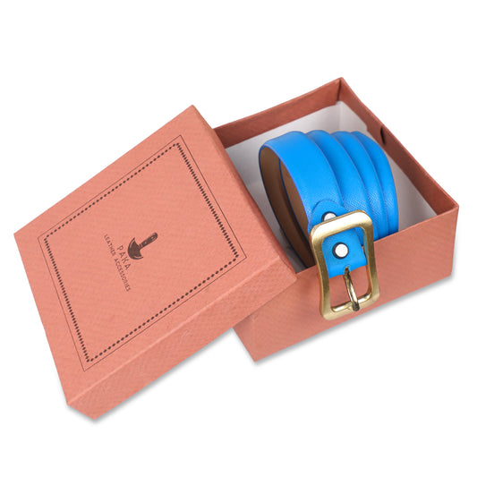 PAKA® Women’s Genuine Leather Belt with Premium Gold Buckle – Blue