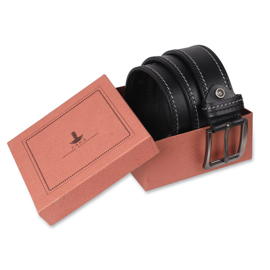PAKA® Men’s Genuine Leather Belt with Pin Buckle – Double Stitched (Formal & Casual)