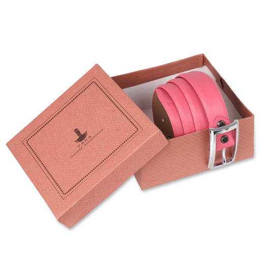 PAKA® Women’s Genuine Leather Belt with Premium Gold Buckle – Pink