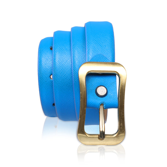 PAKA® Women’s Genuine Leather Belt with Premium Gold Buckle – Blue