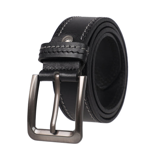 PAKA® Men’s Genuine Leather Belt with Pin Buckle – Double Stitched (Formal & Casual)