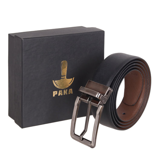 PAKA® Men’s Genuine Leather Reversible Belt – Black & Brown