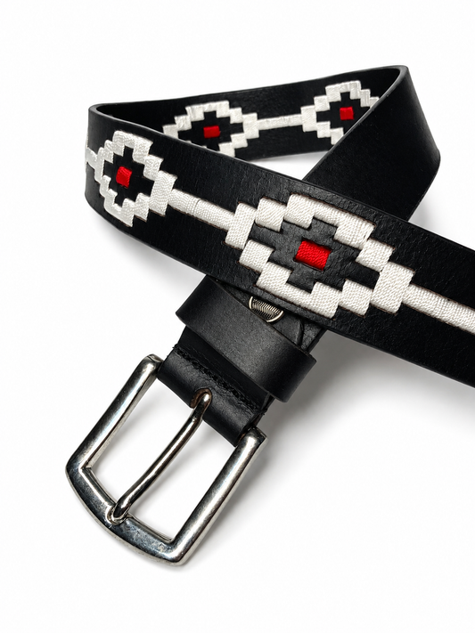 PAKA Midnight Aztec Polo Belt – Handwoven Black Genuine Leather Belt for Men