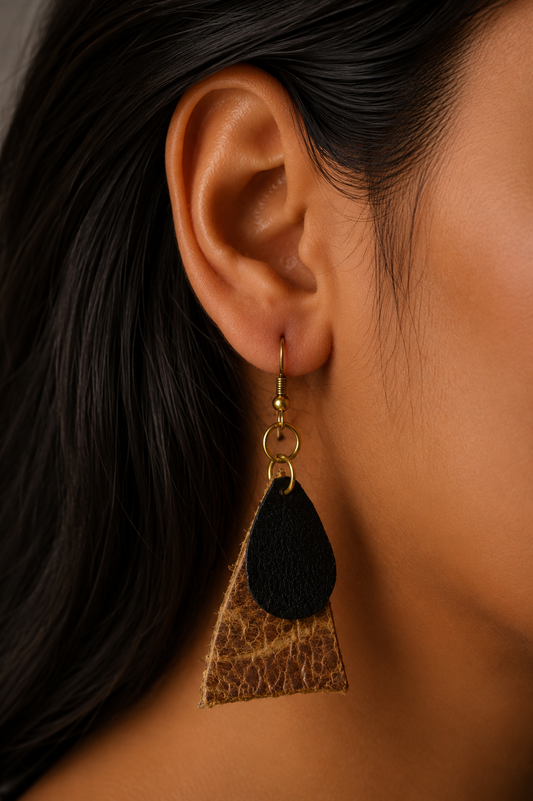 Ember Teardrop Layered Leather Earrings | PAKA