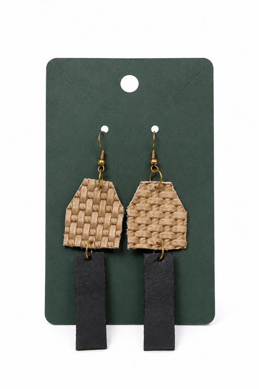 Mesa Woven Leather & Black Bar Earrings | PAKA