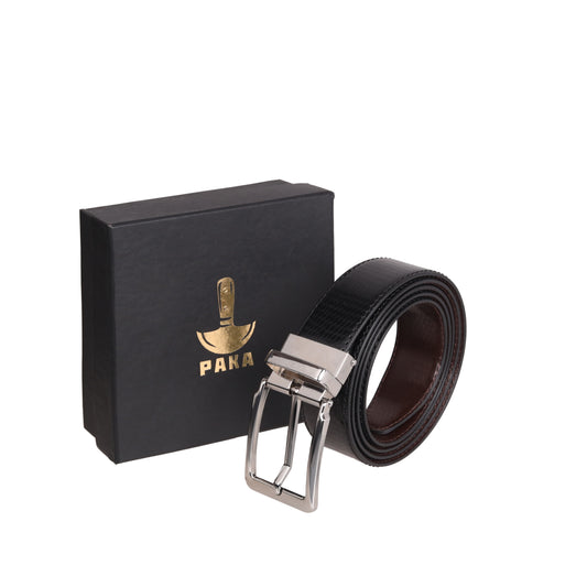 PAKA® Premium Reversible PU Leather Belt for Men – Black & Brown