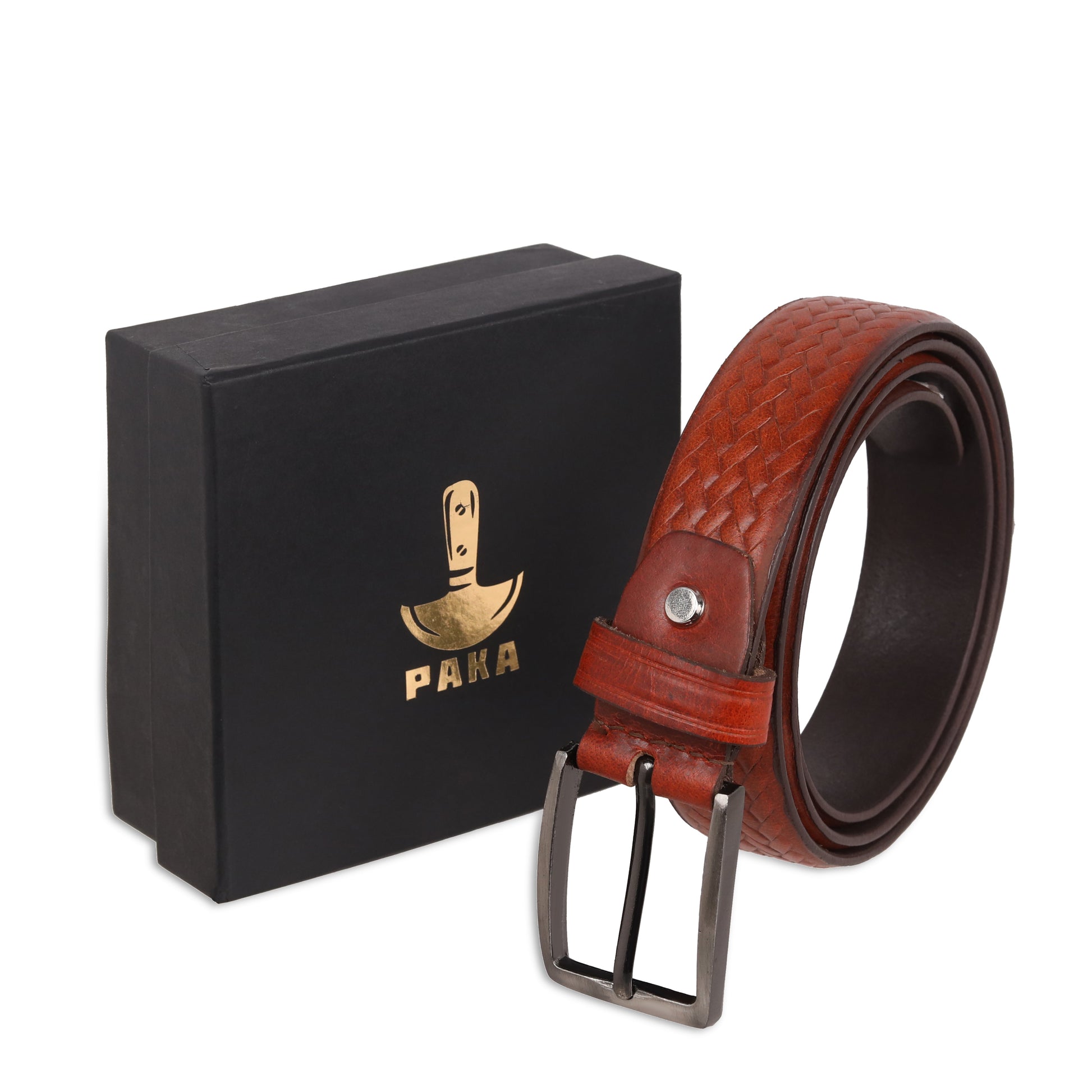 PAKA Men Strip Braided Design Leather Belt - Premium Embossed Design, Multiple Colors & Sizes PAKA