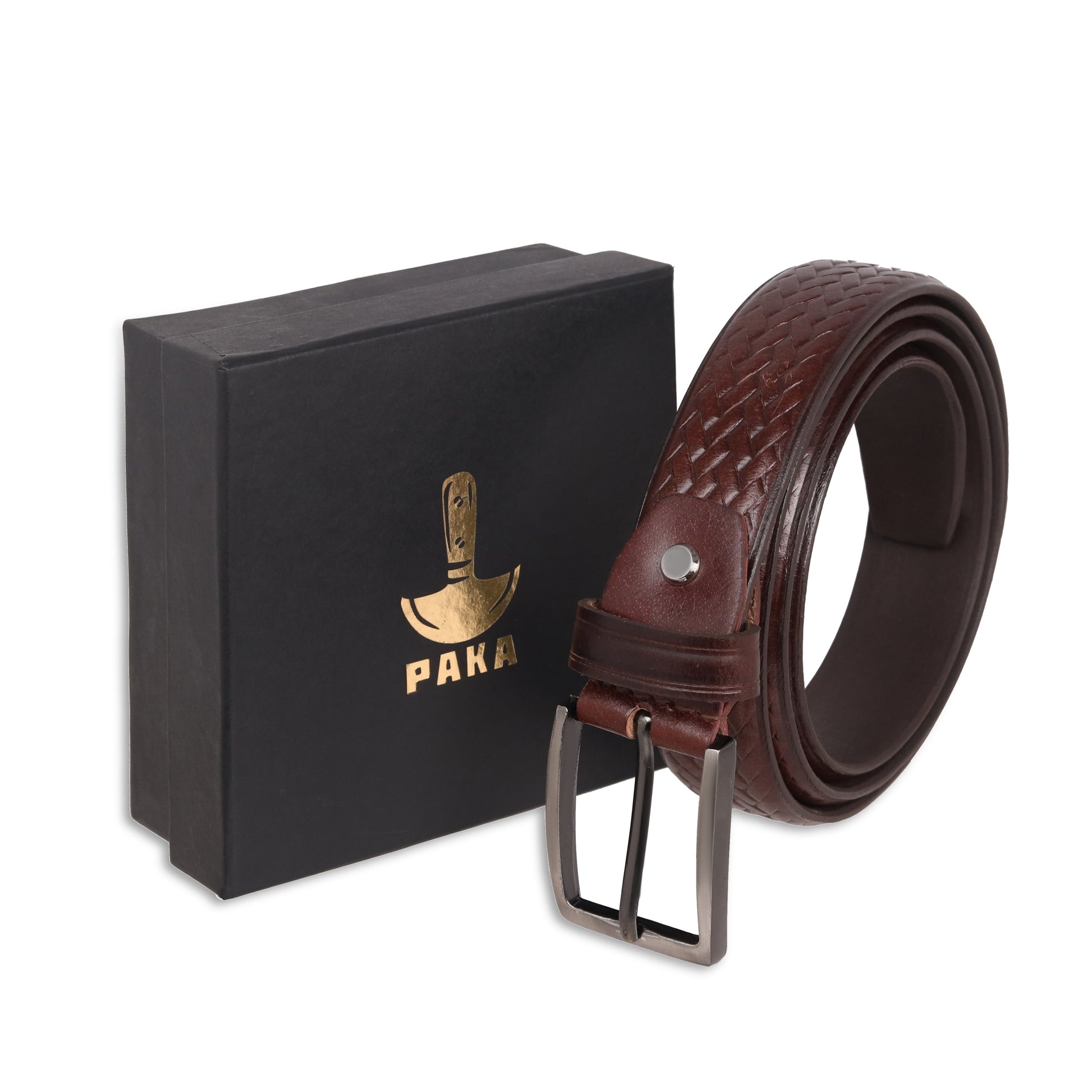 PAKA Men Strip Braided Design Leather Belt - Premium Embossed Design, Multiple Colors & Sizes PAKA