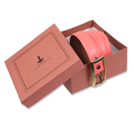 PAKA® Women’s Genuine Leather Belt with Premium Gold Buckle – Eva Pink