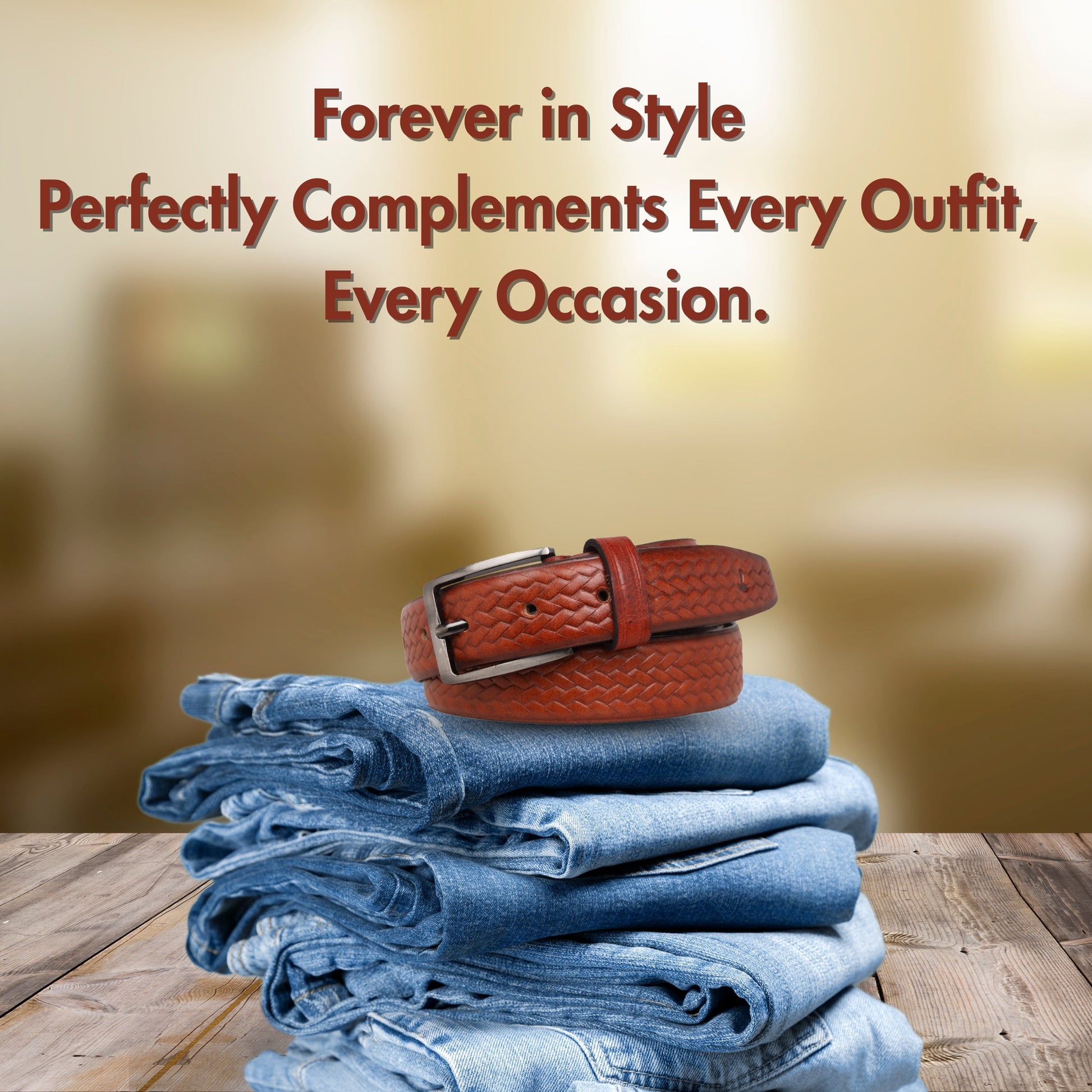 PAKA Men Strip Braided Design Leather Belt - Premium Embossed Design, Multiple Colors & Sizes PAKA