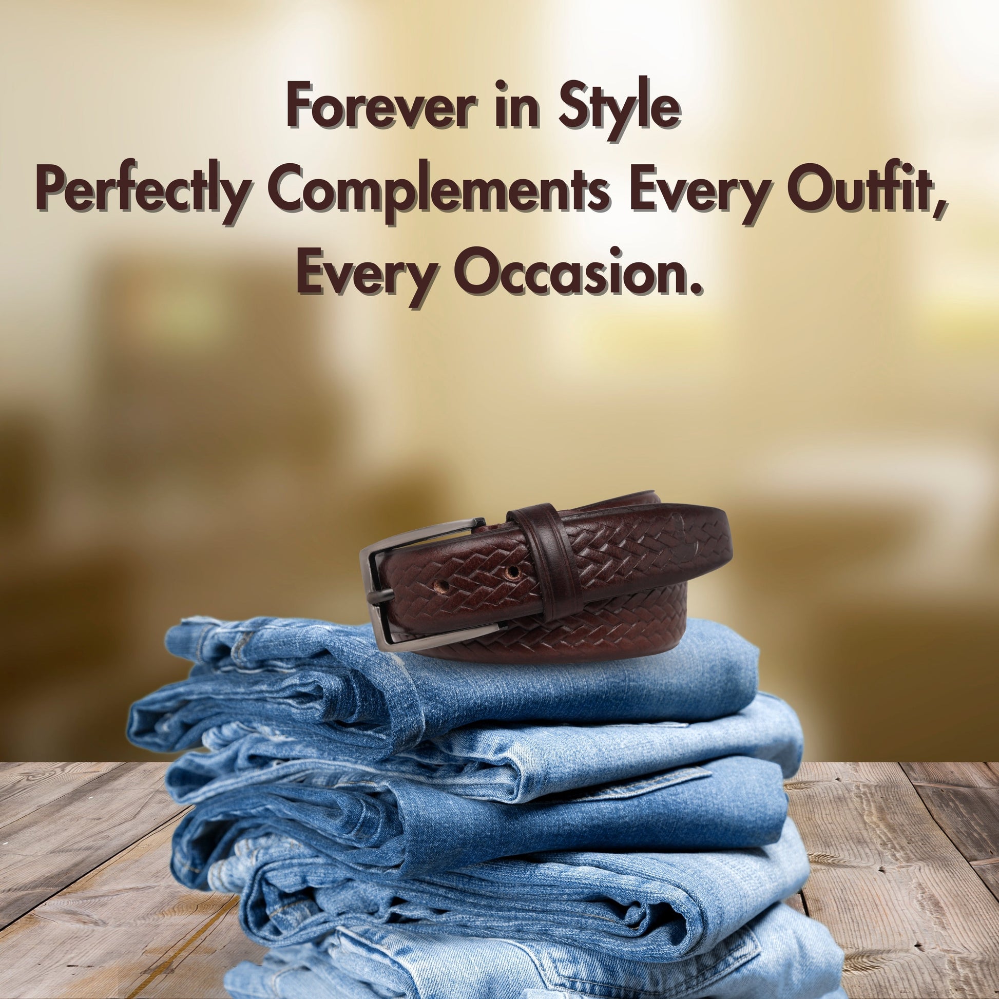 PAKA Men Strip Braided Design Leather Belt - Premium Embossed Design, Multiple Colors & Sizes PAKA