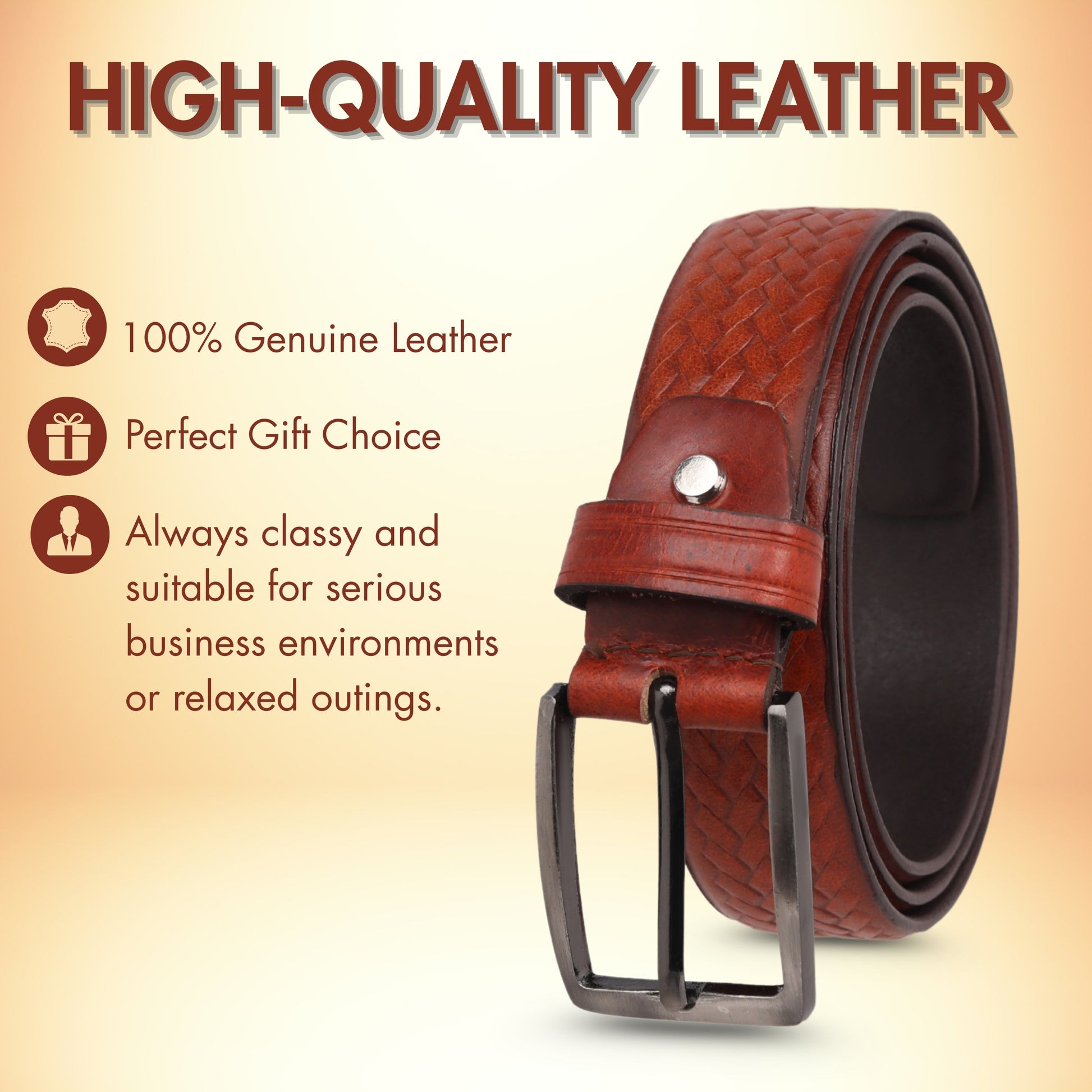 PAKA Men Strip Braided Design Leather Belt - Premium Embossed Design, Multiple Colors & Sizes PAKA
