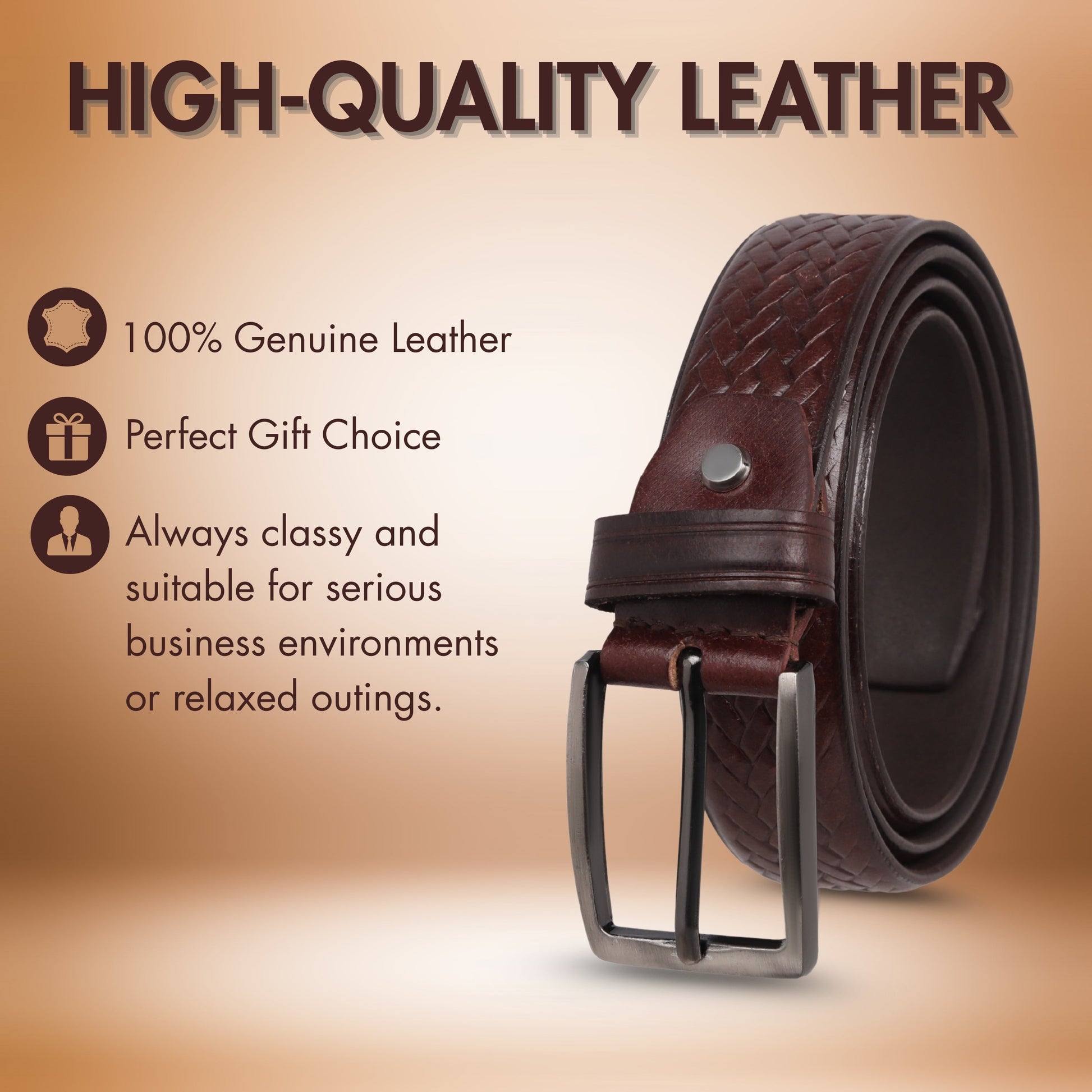 PAKA Men Strip Braided Design Leather Belt - Premium Embossed Design, Multiple Colors & Sizes PAKA