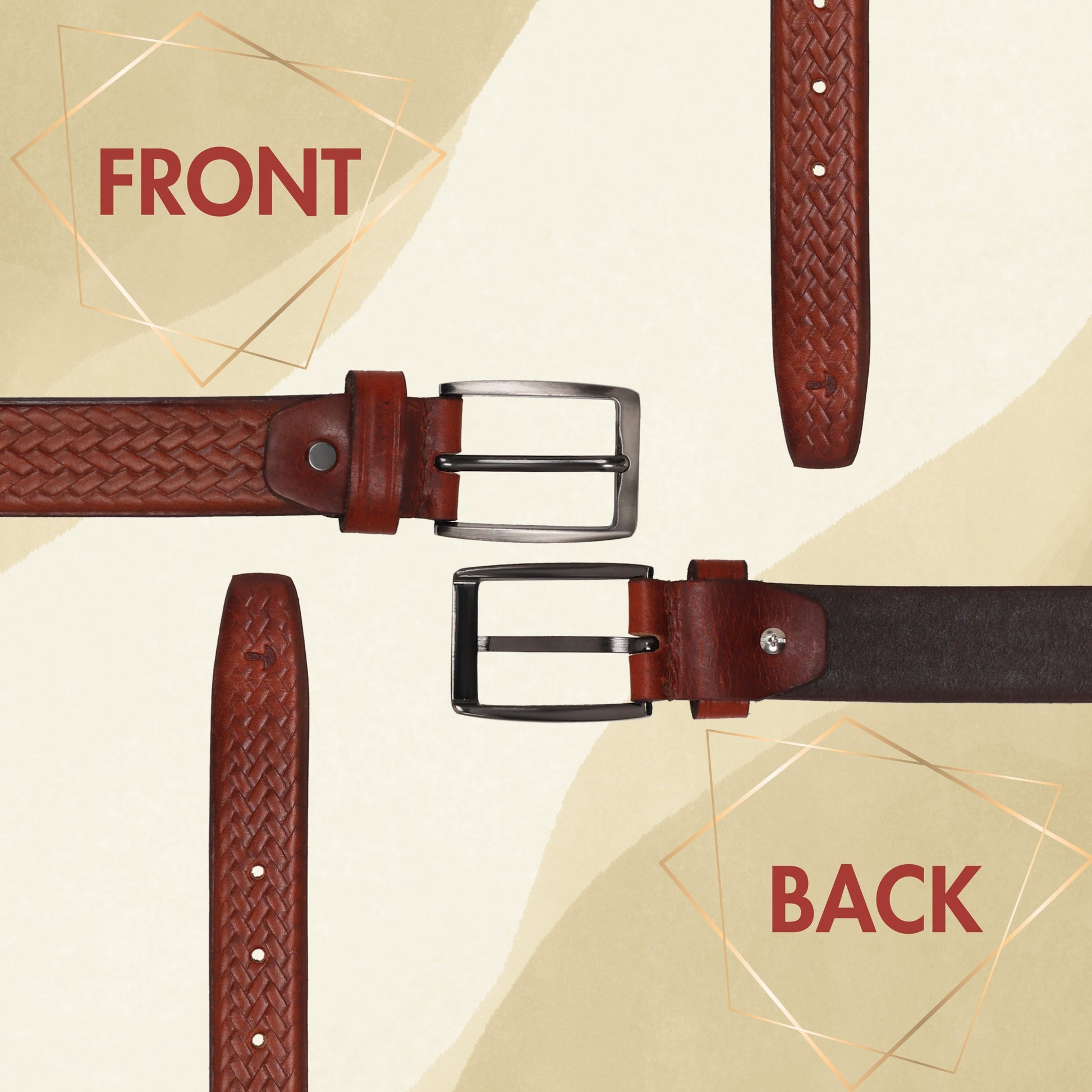 PAKA Men Strip Braided Design Leather Belt - Premium Embossed Design, Multiple Colors & Sizes PAKA