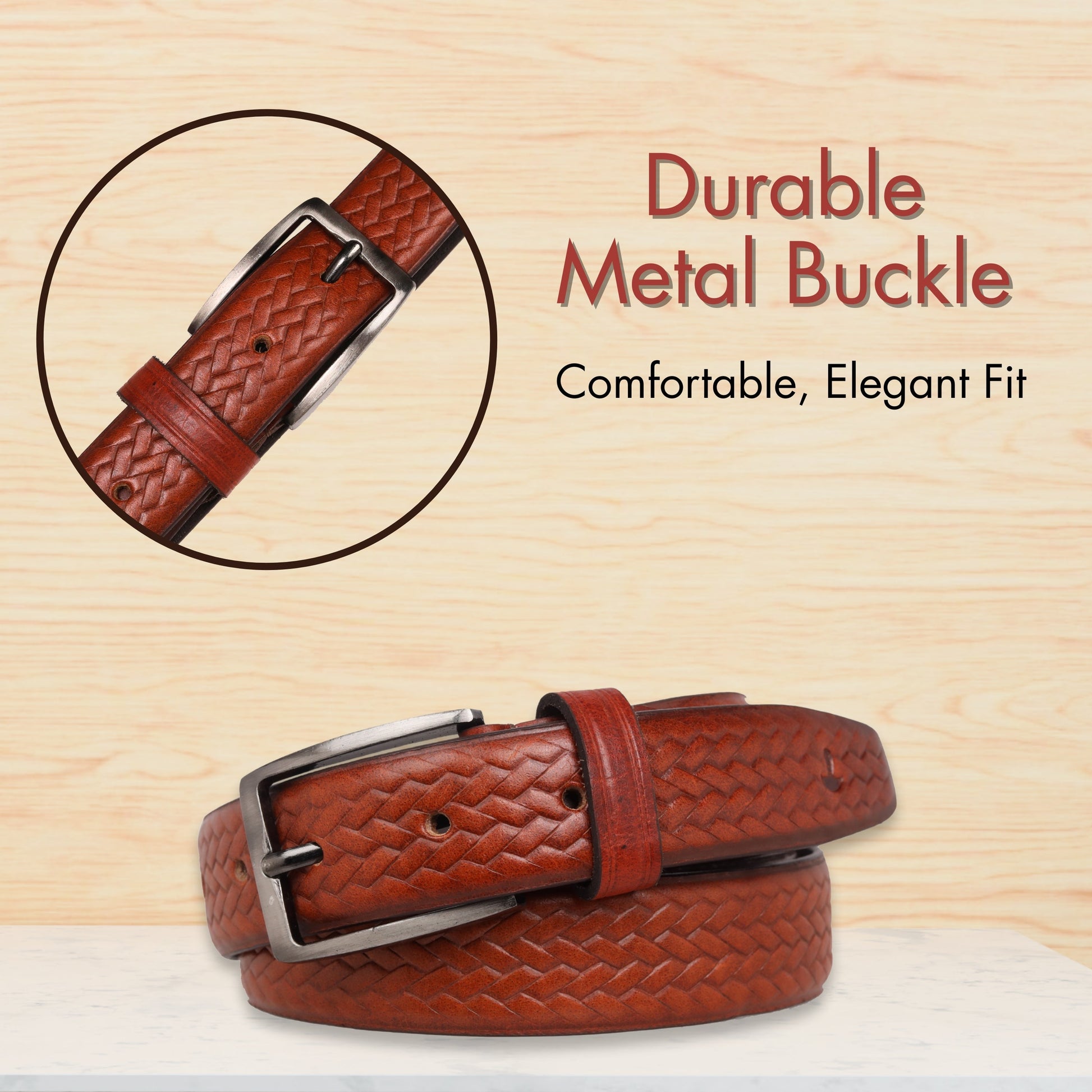 PAKA Men Strip Braided Design Leather Belt - Premium Embossed Design, Multiple Colors & Sizes PAKA