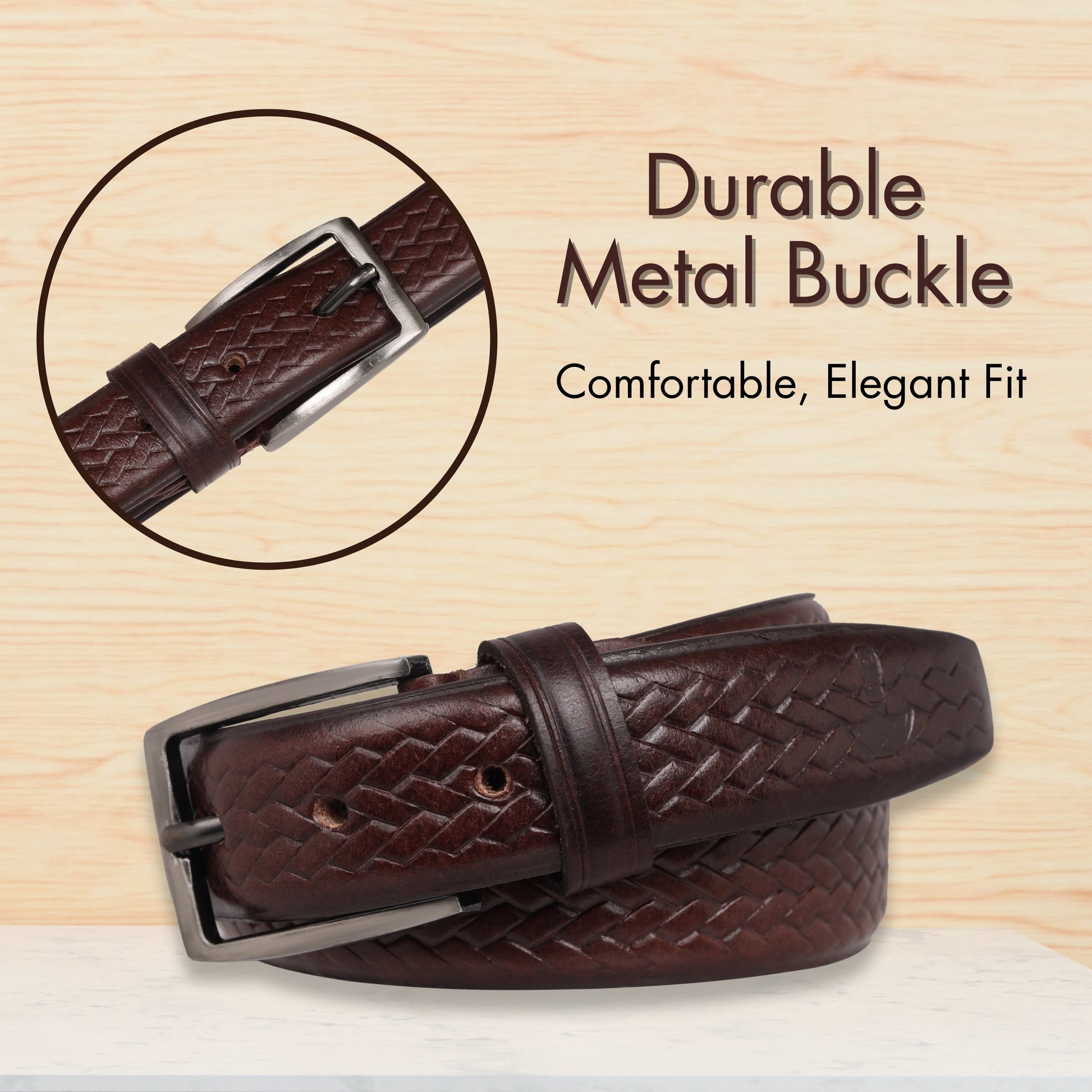 PAKA Men Strip Braided Design Leather Belt - Premium Embossed Design, Multiple Colors & Sizes PAKA