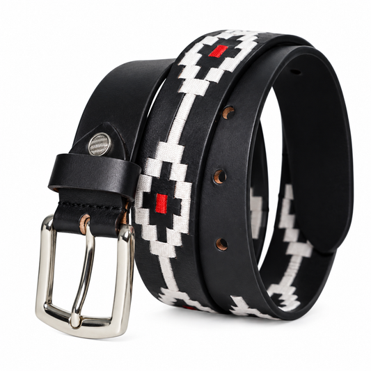 PAKA Midnight Aztec Polo Belt – Handwoven Black Genuine Leather Belt for Men