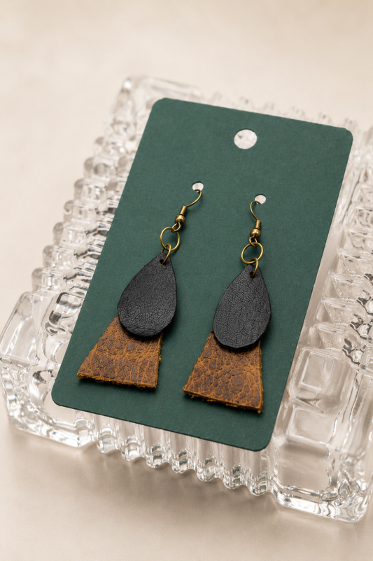 Ember Teardrop Layered Leather Earrings | PAKA
