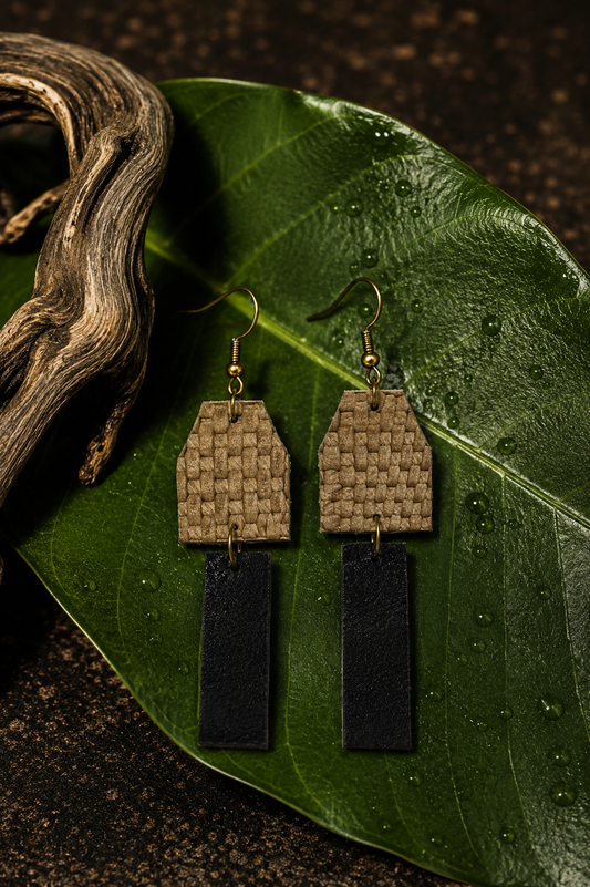 Mesa Woven Leather & Black Bar Earrings | PAKA