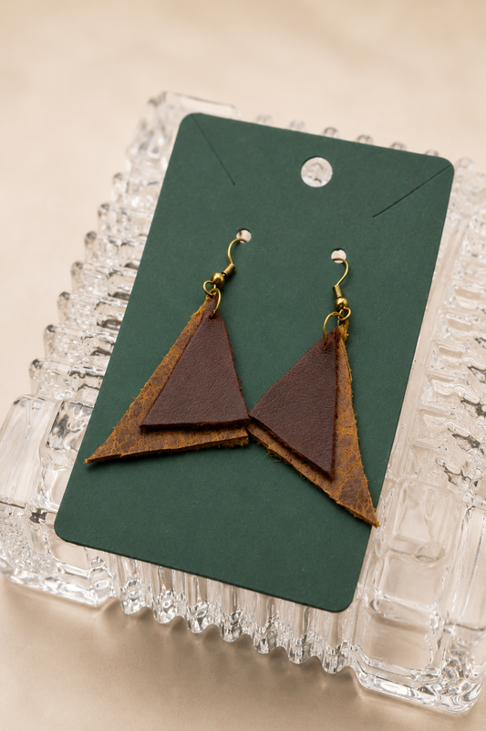 Terra Layered Triangle Leather Earrings | PAKA